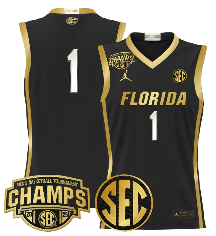 Team Jersey #1 Florida Gators 2025 Tournament Champions Patch Black Gold by My store basketball