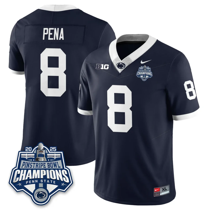 Trebor Pena Jersey #8 Penn State 2025 Pinstripe Bowl Champions Stitched by My Store NCAA Football Jerseys