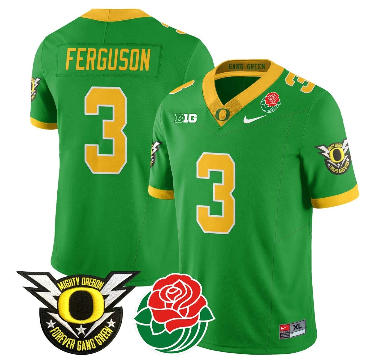 Terrance Ferguson Jersey #3 Oregon Ducks 2024 Mighty Rose Bowl Patch N2 Green by My Store