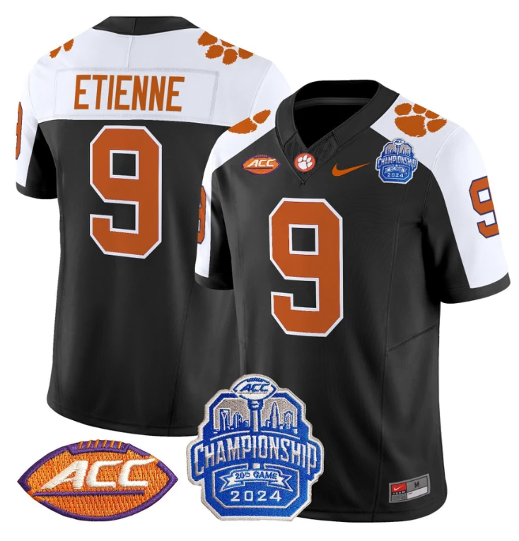 Travis Etienne Jersey #9 Clemson Tigers 2024 ACC Championship Patch Black Alternate by My Store