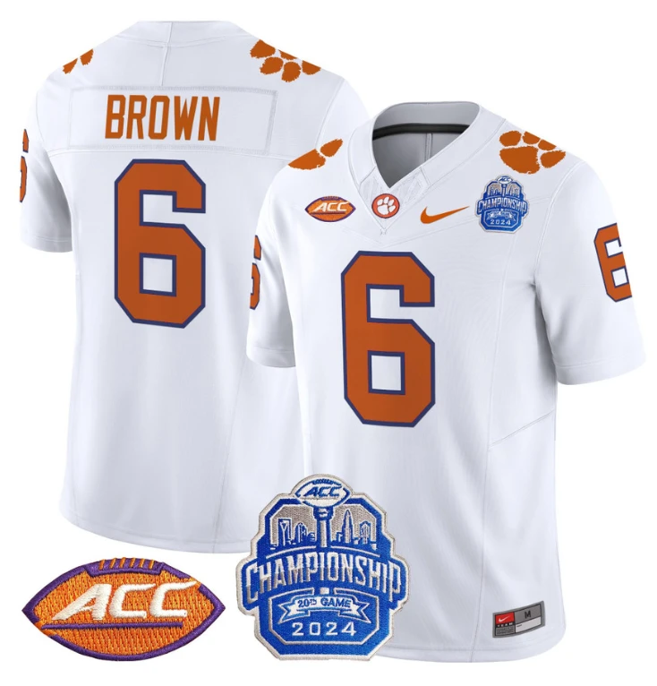 Tyler Brown Jersey #6 Clemson Tigers 2024 ACC Championship Patch White by My Store