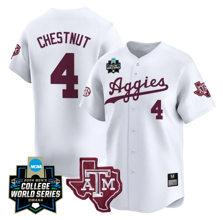 Travis Chestnut Jersey #4 Texas AM Aggies 2024 College World Series Vapor Premier Limited NCAA Baseball Stitched White by My Store