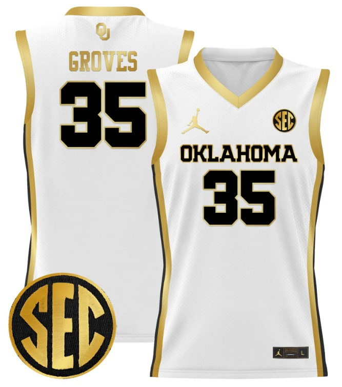 Tanner Groves Jersey #35 Oklahoma Sooners 2024 Lightweight Basketball White Gold by My store basketball