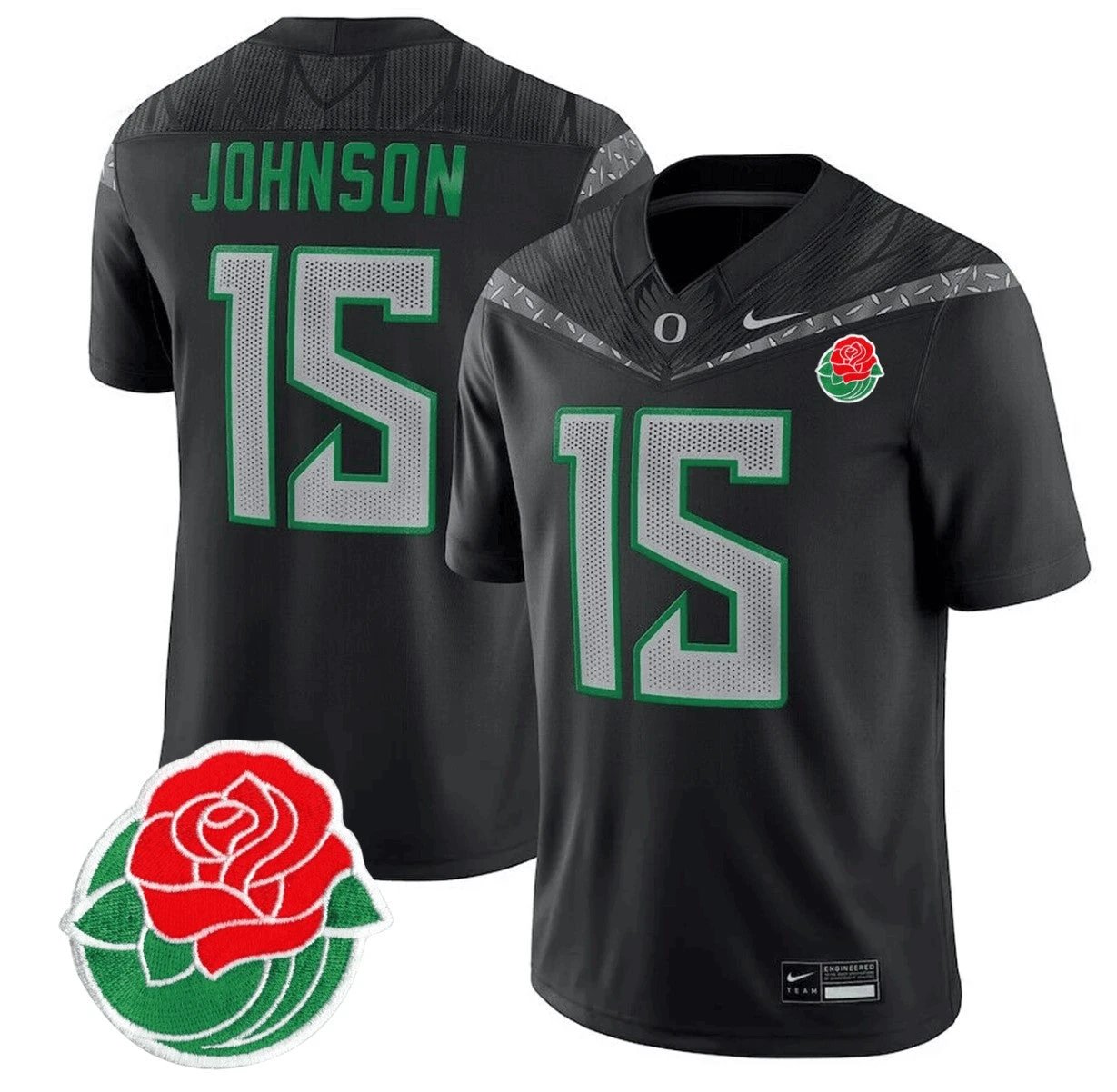 Tez Johnson Jersey #15 Oregon Ducks Rose Bowl Patch Vapor Football Black by My Store