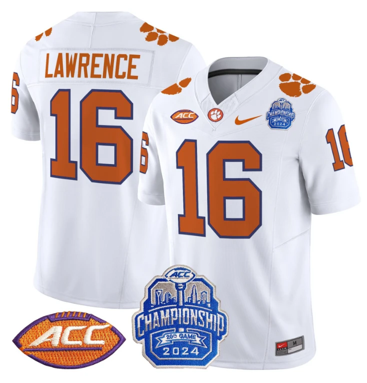 Trevor Lawrence Jersey #16 Clemson Tigers 2024 ACC Championship Patch White by My Store