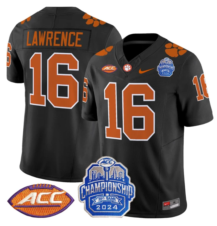 Trevor Lawrence Jersey #16 Clemson Tigers 2024 ACC Championship Patch Black by My Store