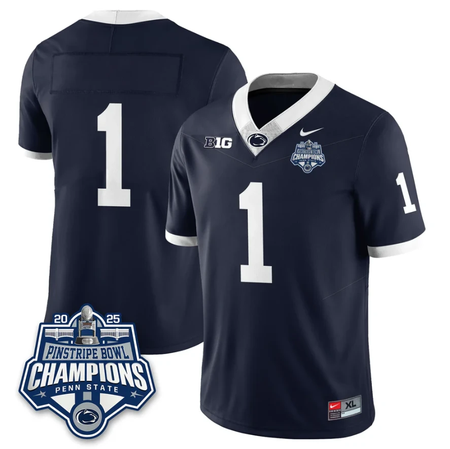 Team Jersey #1 Penn State 2025 Pinstripe Bowl Champions Patch Stitched by My Store NCAA Football Jerseys