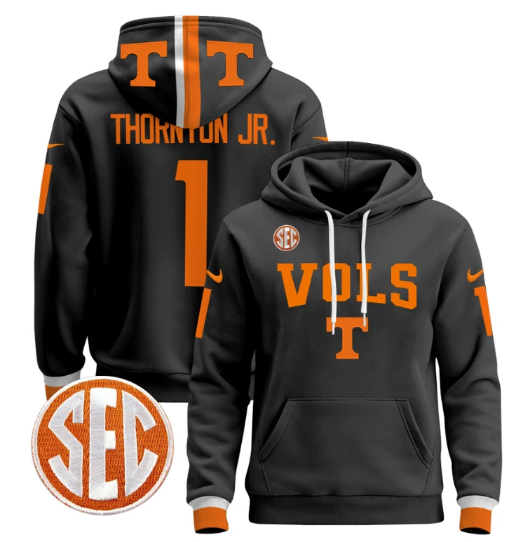 Thornton Jr Hoodie #1 Tennessee Vols 2024 Pullover V3 Stitched Black by Hoodie Pullover