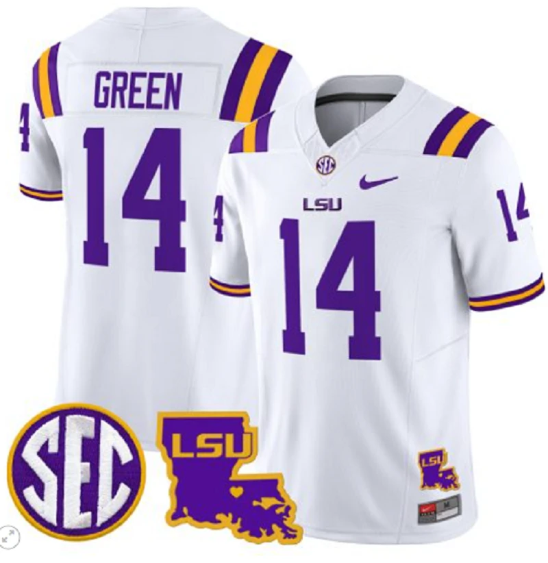Trey'Dez Green Jersey #14 LSU Tigers 2024 Louisiana Patch Vapor Limited College Football Stitched White by My Store