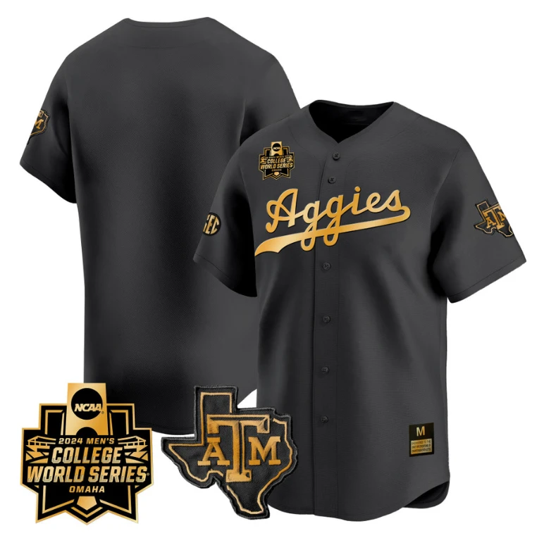 Texas AM Aggies Team Jersey 2024 College World Series Vapor Premier Limited NCAA Baseball Stitched Black Gold by My Store