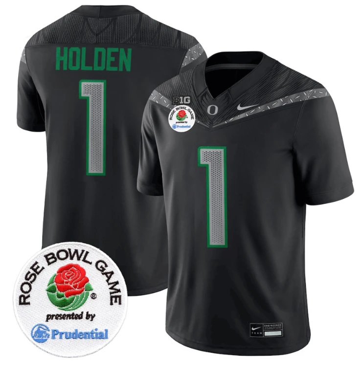 Traeshon Holden Jersey #1 Oregon Ducks Rose Bowl Patch Vapor Limited V2 Black by NCAA Football Jersey