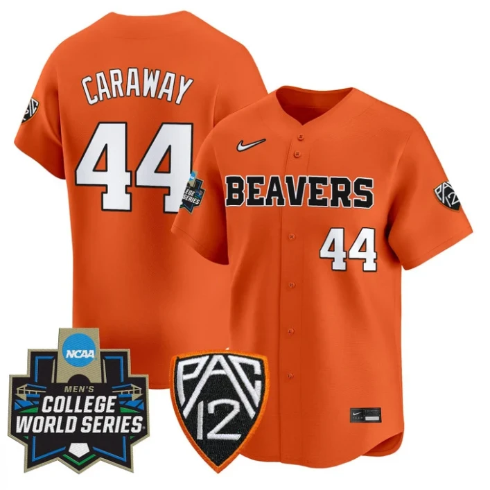 Trent Caraway Jersey #44 Oregon State Beavers 2025 World Series Stitched Orange by My Store