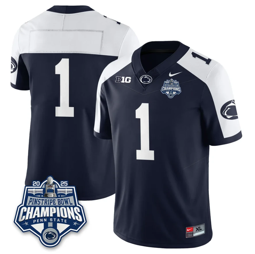 Team Jersey #1 Penn State 2025 Pinstripe Bowl Champions Patch Stitched by My Store NCAA Football Jerseys
