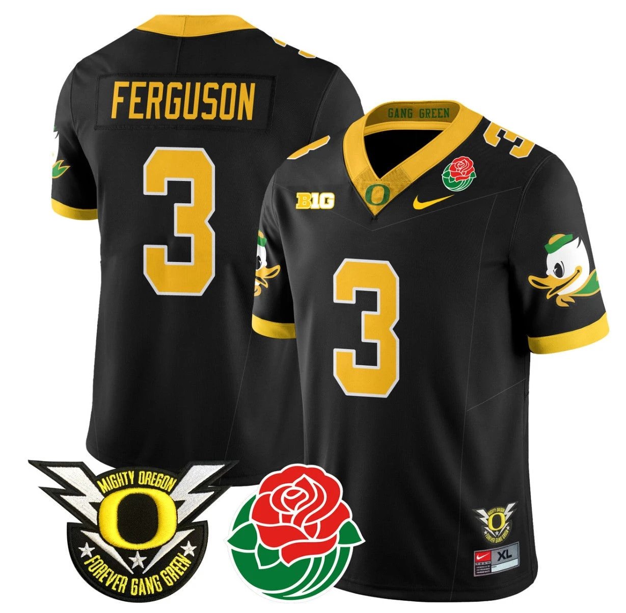 Terrance Ferguson Jersey #3 Oregon Ducks 2024 Rose Bowl Patch N1 Football Black by My Store