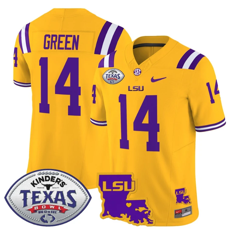 Trey'Dez Green Jersey #14 LSU Tigers 2024 Texas Bowl Football Gold by NCAA Football Jersey