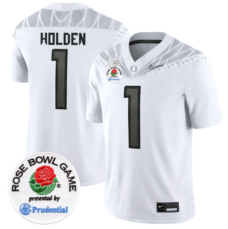Traeshon Holden Jersey #1 Oregon Ducks Rose Bowl Patch Vapor Limited V2 White by NCAA Football Jersey