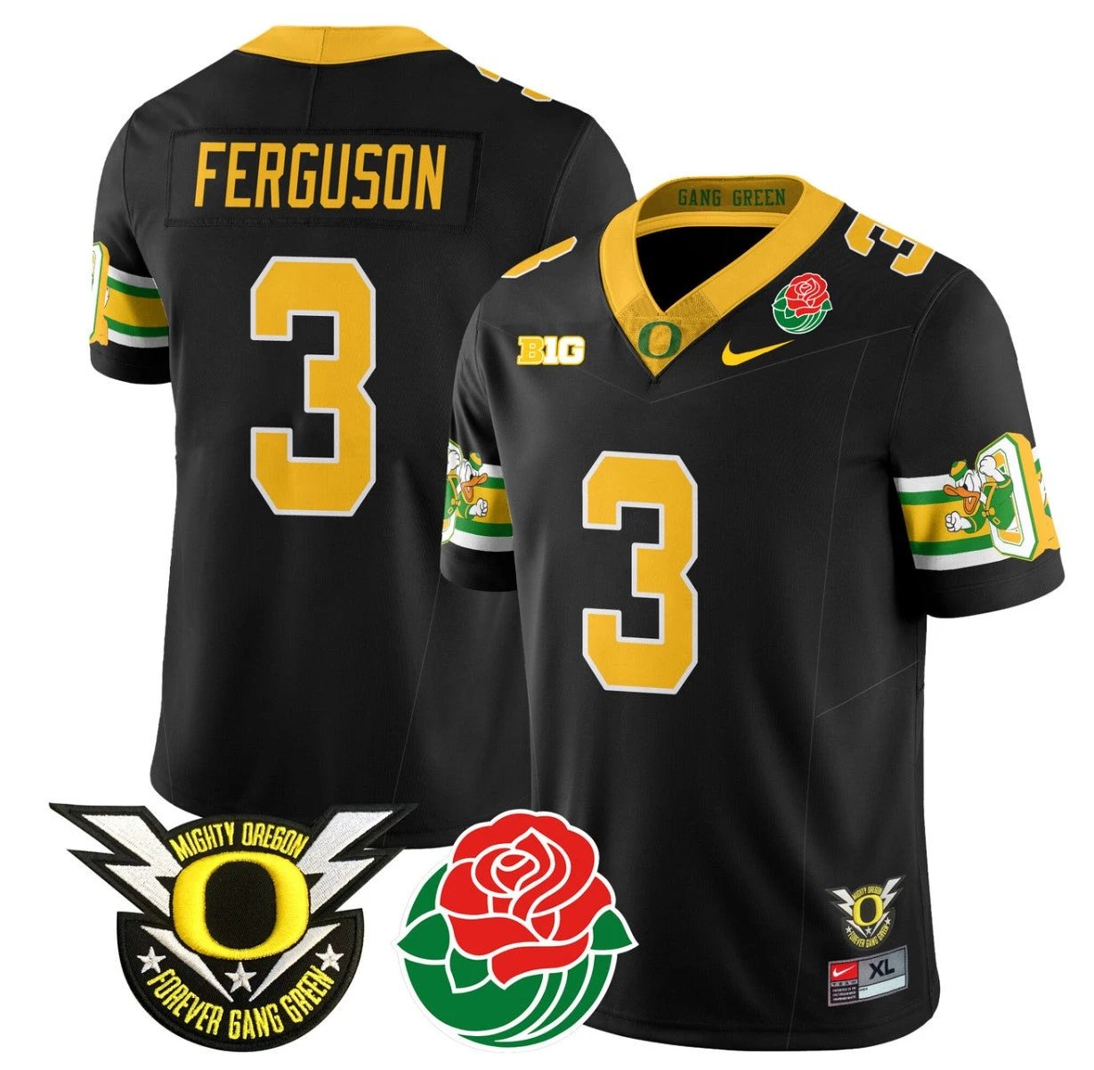 Terrance Ferguson Jersey #3 Oregon Ducks 2024 Rose Bowl Patch Football Black by My Store