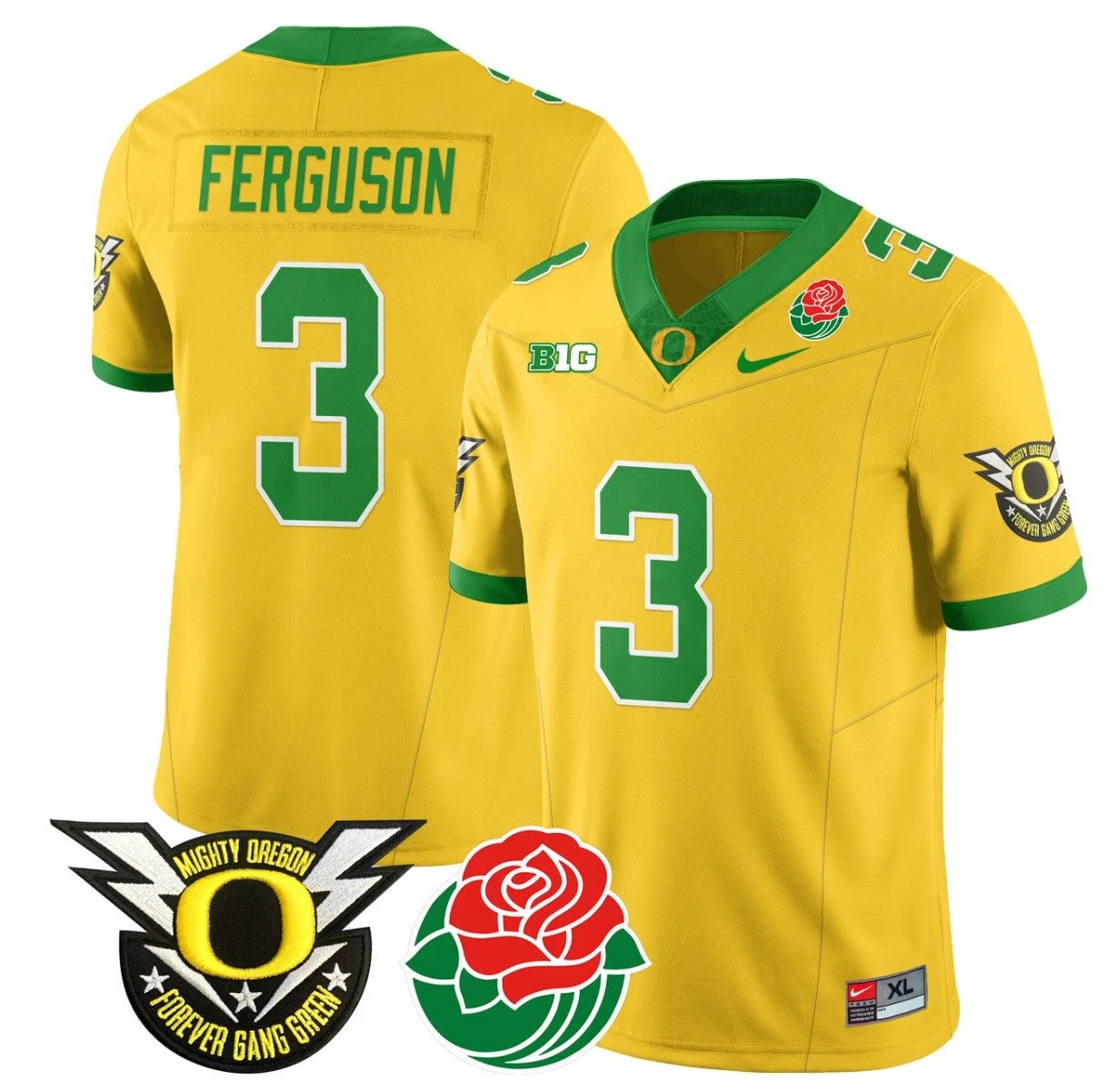 Terrance Ferguson Jersey #3 Oregon Ducks 2024 Mighty Rose Bowl Patch N2 Yellow by My Store