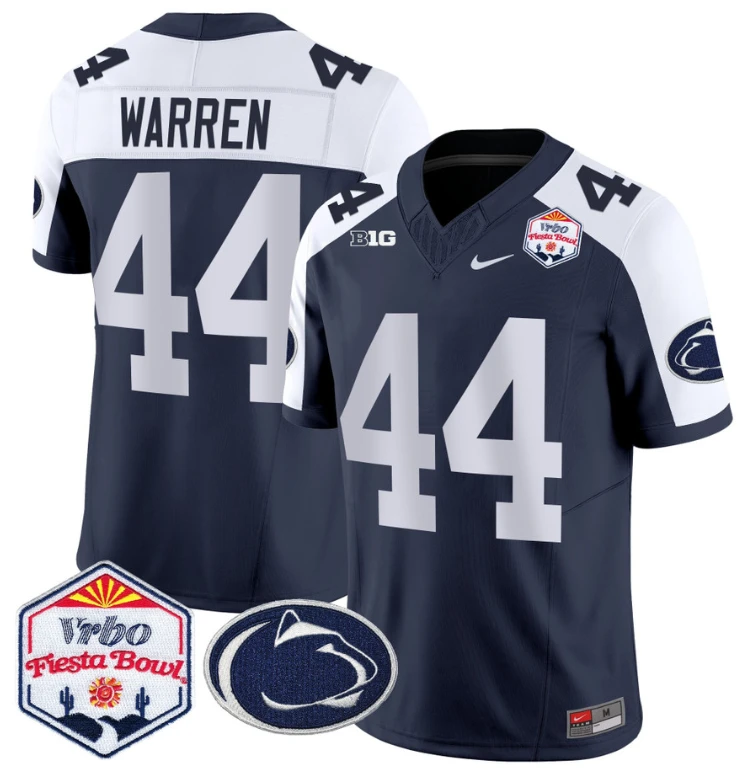 Tyler Warren Jersey #44 Penn State 2024 Fiesta Bowl Patch Navy Alternate by NCAA Football Jersey