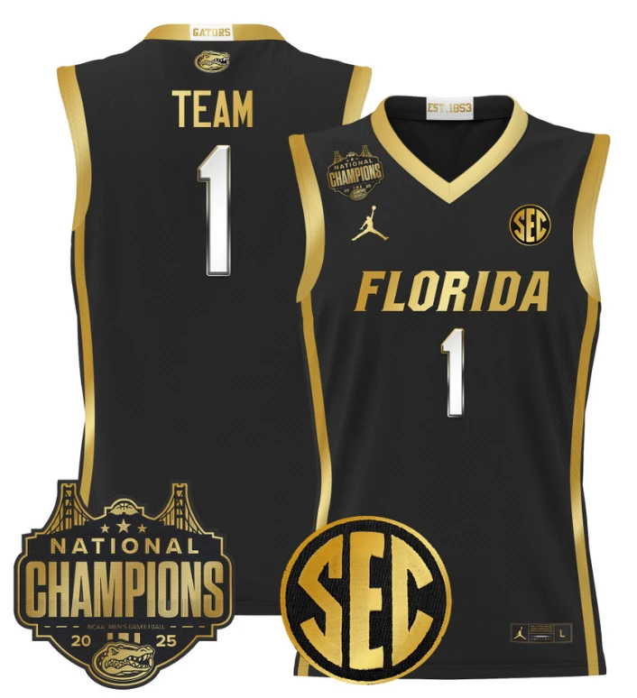 Team Jersey #1 Florida Gators 2025 National Champions Patch Stitched Black Gold by My store basketball
