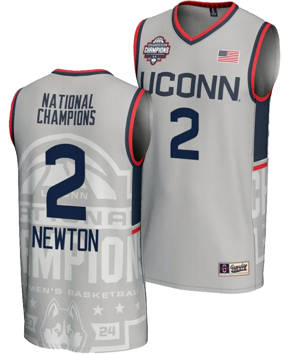Tristen Newton Jersey #2 UConn Huskies 2024 NCAA Basketball National Champions Lightweight Gray by My store basketball