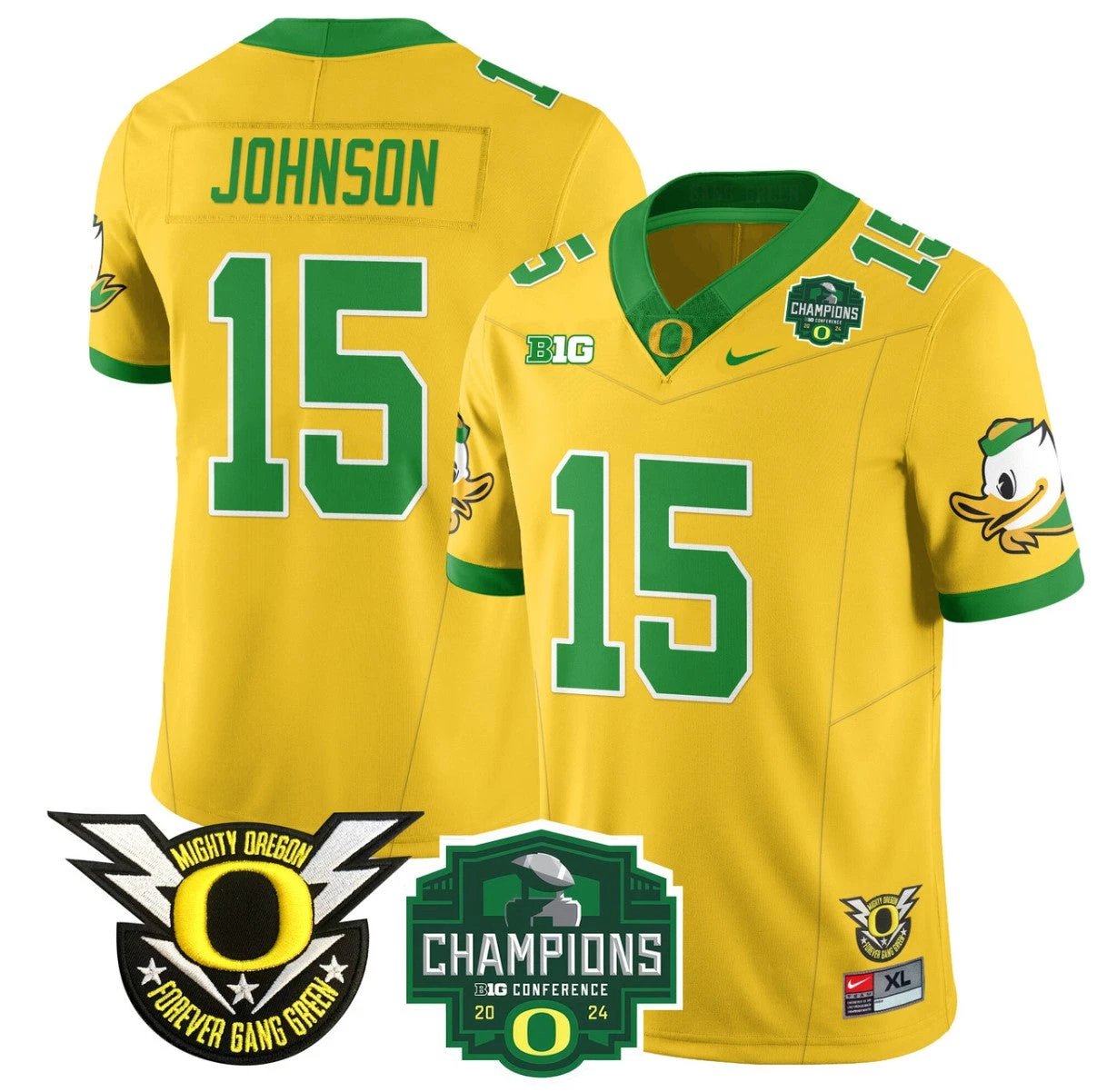 Tez Johnson Jersey #15 Oregon Ducks 2024 Big Ten Champions Football Yellow by My Store