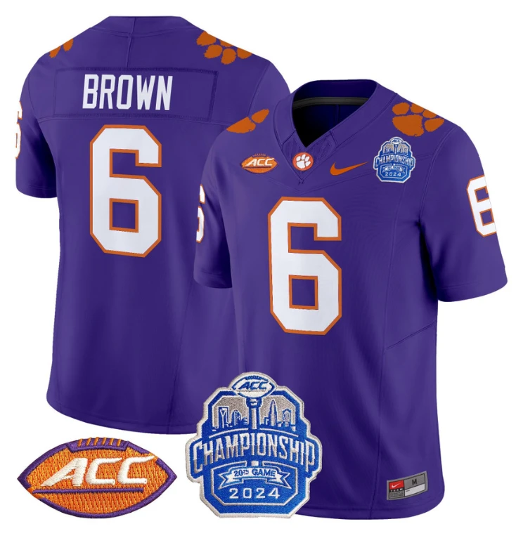Tyler Brown Jersey #6 Clemson Tigers 2024 ACC Championship Patch Purple by My Store