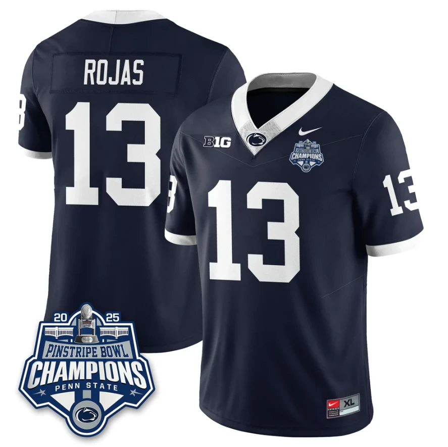 Tony Rojas Jersey #13 Penn State 2025 Pinstripe Bowl Champions Stitched by My Store NCAA Football Jerseys