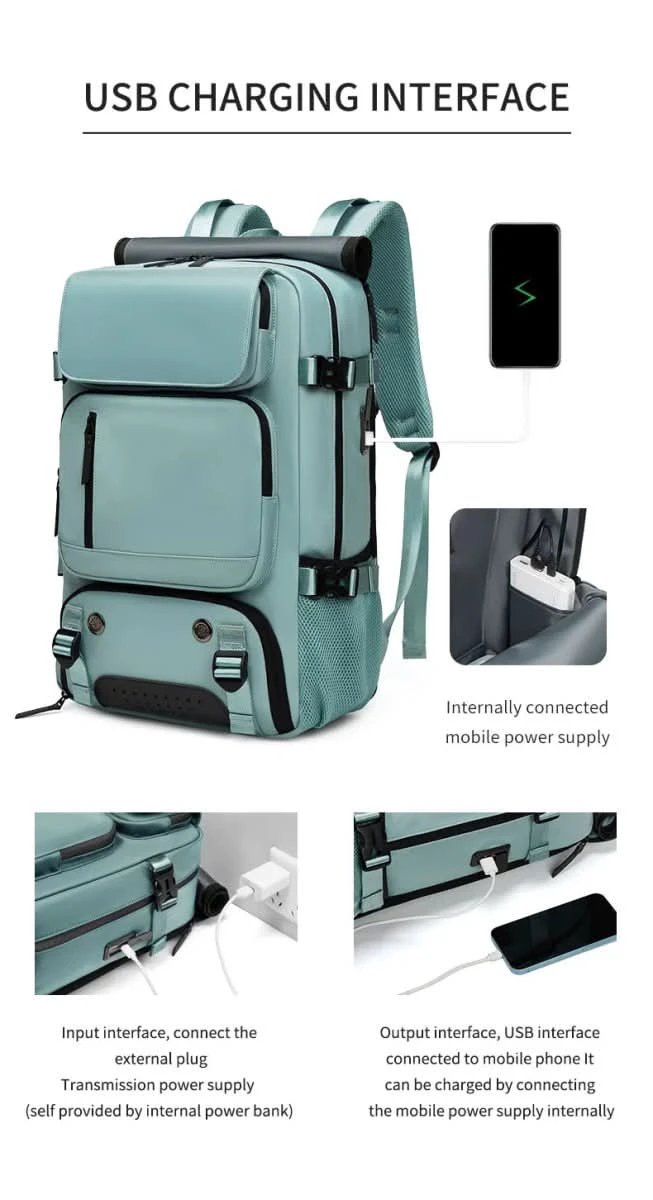 Travel backpack with USB connection, shoe compartment & anti-theft compartment by BowLift