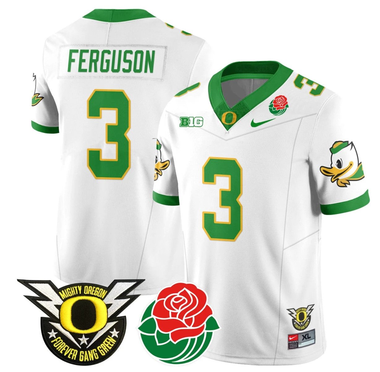Terrance Ferguson Jersey #3 Oregon Ducks 2024 Rose Bowl Patch N1 Football White by My Store