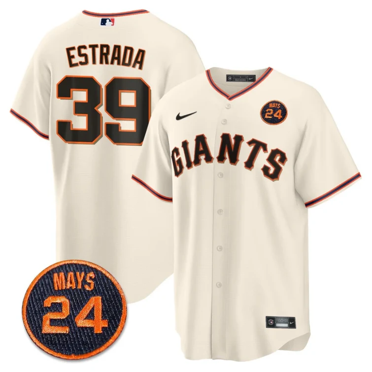 Thairo Estrada Jersey #39 San Francisco Giants #24 Willie Mays Patch 2024 Premier Cream Home by My Store