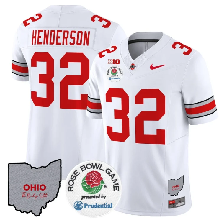 TreVeyon Henderson Jersey #32 Ohio State Buckeyes Rose Bowl Vapor V2 White by NCAA Football Jersey