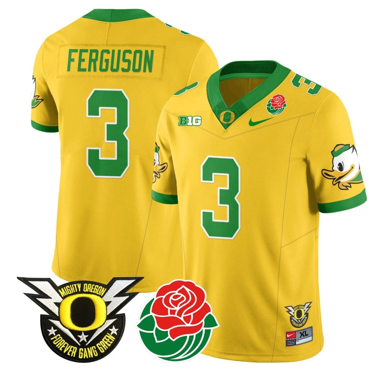 Terrance Ferguson Jersey #3 Oregon Ducks 2024 Rose Bowl Patch N1 Football Yellow by My Store