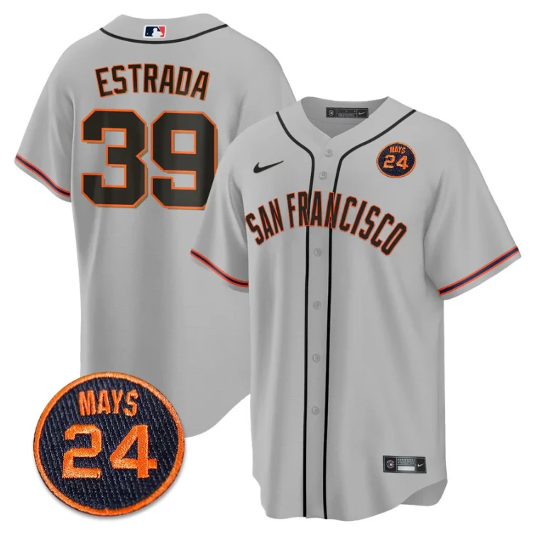 Thairo Estrada Jersey #39 San Francisco Giants #24 Willie Mays Patch 2024 Premier Gray by My Store