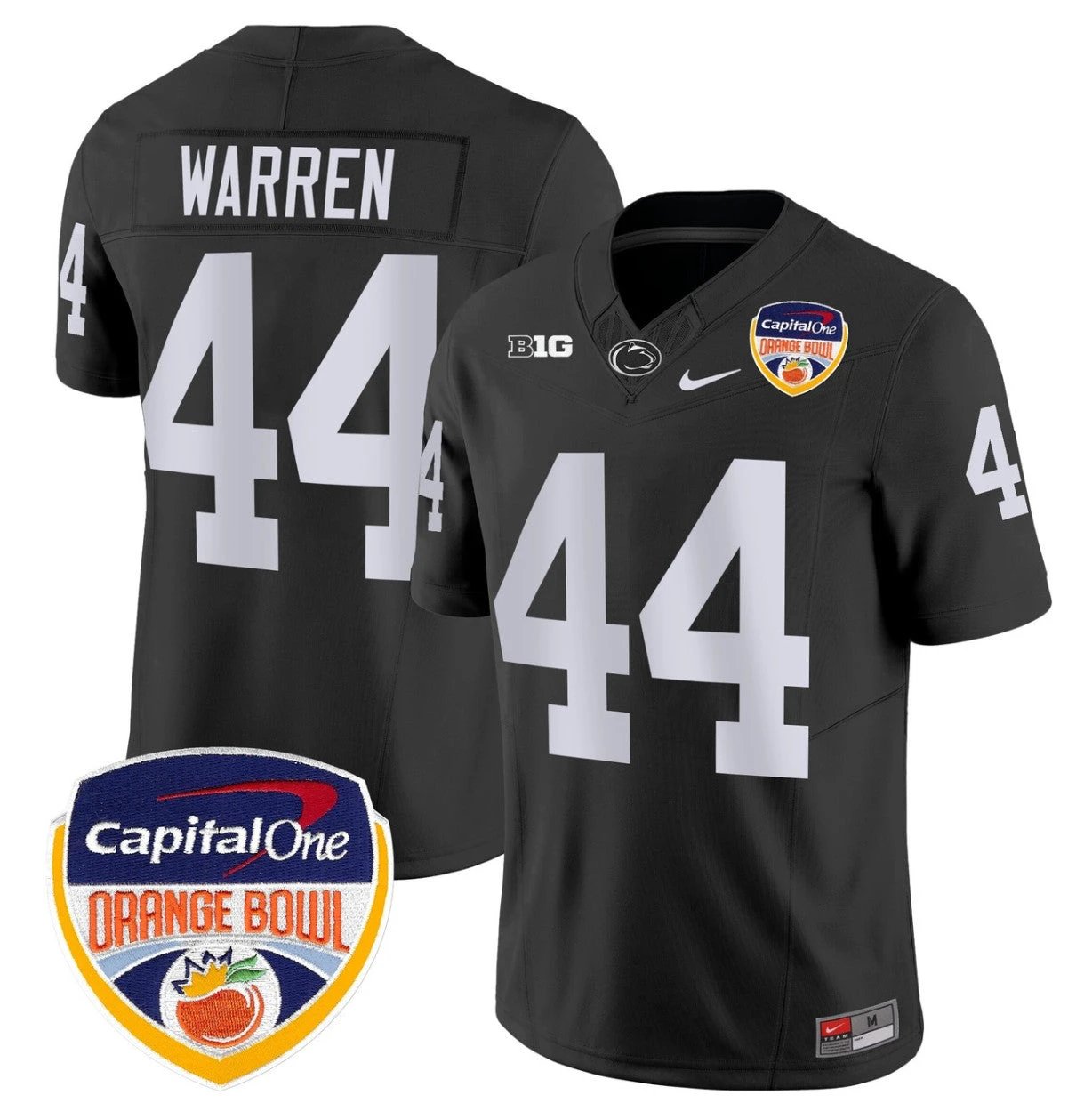 Tyler Warren Jersey #44 Penn State Orange Bowl Patch Stitched Black by NCAA Football Jersey