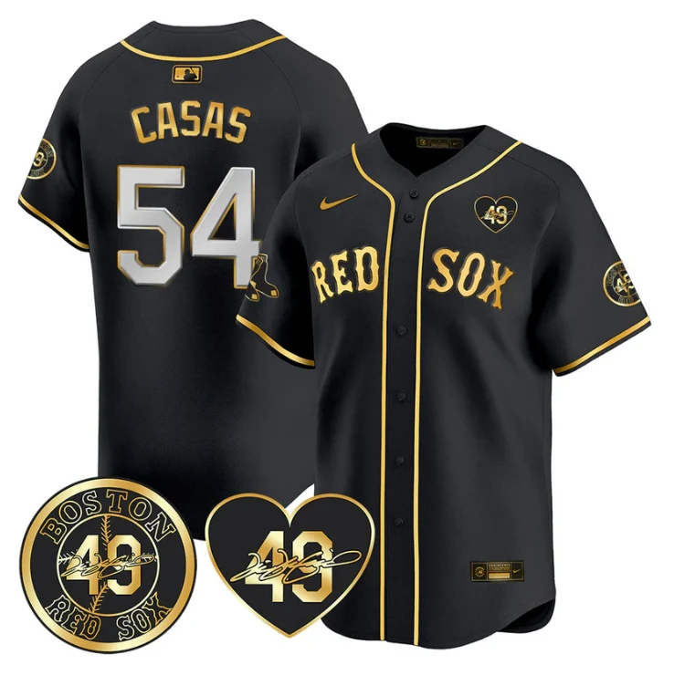 Triston Casas Jersey #54 Boston Red Sox Tim Wakefield Memorial Patch Stitched Black Gold by My Store