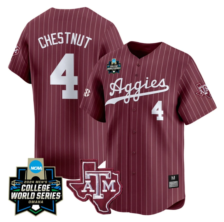 Travis Chestnut Jersey #4 Texas AM Aggies 2024 College World Series Vapor Premier Limited NCAA Baseball Stitched Maroon Stripe by My Store