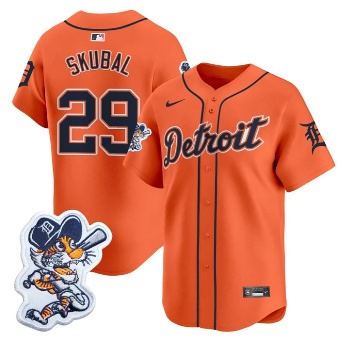 Tarik Skubal Jersey #29 Detroit Tigers Paws Patch Vapor Premier Limited Stitched Orange by My Store