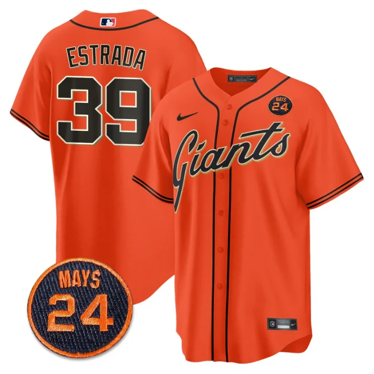 Thairo Estrada Jersey #39 San Francisco Giants #24 Willie Mays Patch 2024 Premier Orange by My Store