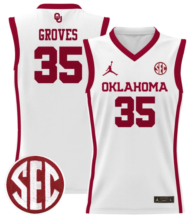 Tanner Groves Jersey #35 Oklahoma Sooners 2024 Lightweight Basketball White by My store basketball