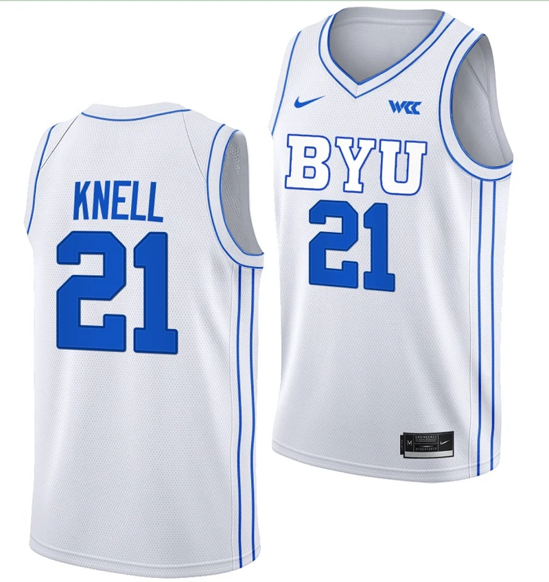 Trevin Knell Jersey #21 BYU Cougars College Basketball Jersey 2022-23 White by My store basketball