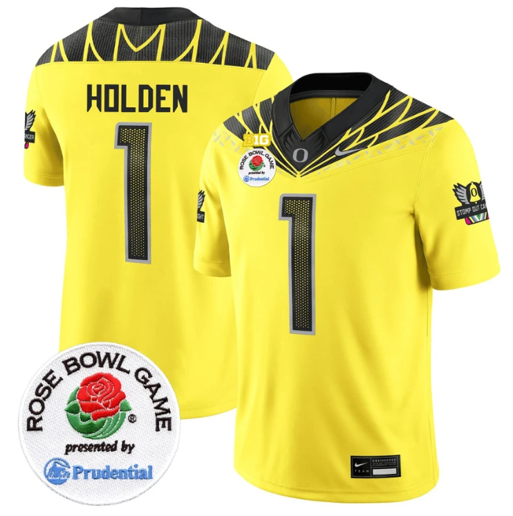 Traeshon Holden Jersey #1 Oregon Ducks Rose Bowl Patch Vapor Limited V2 Yellow by NCAA Football Jersey