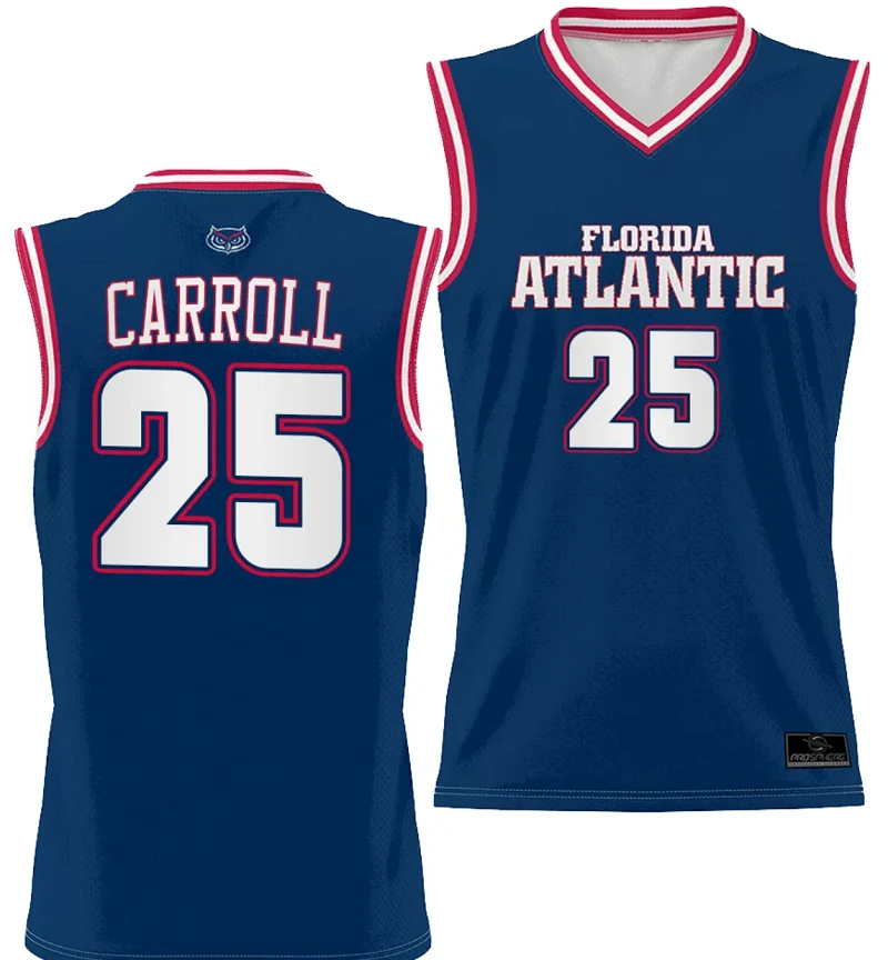Tre Carroll Jersey #25 FAU Owls Full Sublimated Alternate Basketball Navy by My store basketball