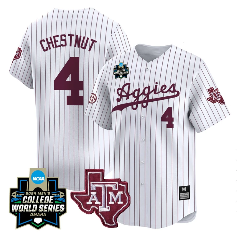 Travis Chestnut Jersey #4 Texas AM Aggies 2024 College World Series Vapor Premier Limited NCAA Baseball Stitched White Pinstripe by My Store