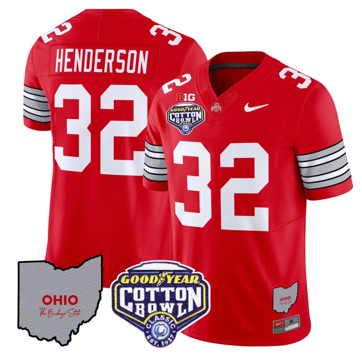Treveyon Henderson Jersey #32 Ohio State Buckeyes Cotton Bowl Patch Red by NCAA Football Jersey