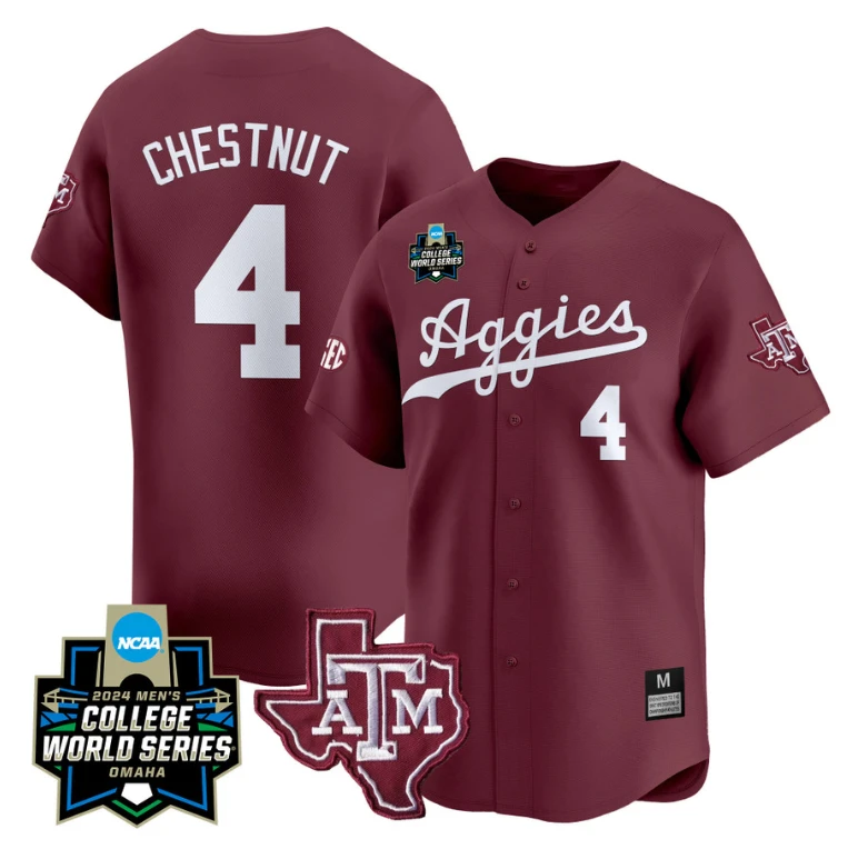 Travis Chestnut Jersey #4 Texas AM Aggies 2024 College World Series Vapor Premier Limited NCAA Baseball Stitched Maroon by My Store