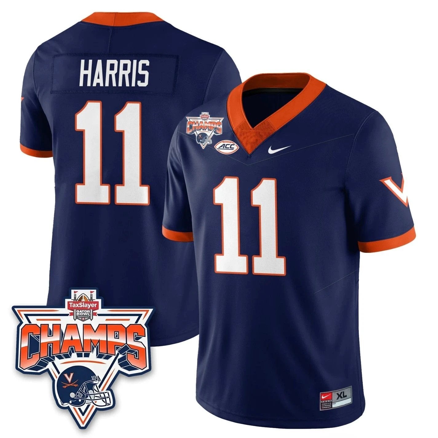 Trell Harris Jersey #11 Virginia Cavaliers 2025 Gator Bowl Champions Navy by NCAA Football Jersey