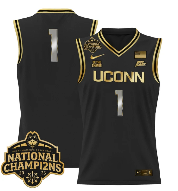 Team Jersey #1 UConn Huskies 2025 National Champions Patch Stitched Black Gold by My store basketball