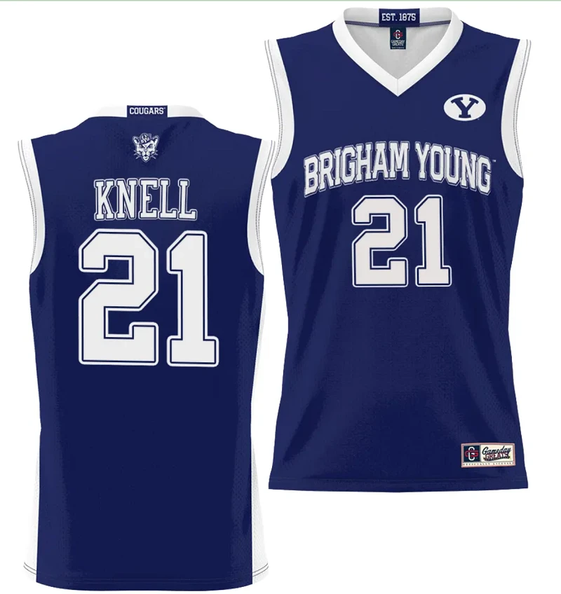 Trevin Knell Jersey #21 BYU Cougars NIL College Basketball Jersey Lightweight Navy by My store basketball