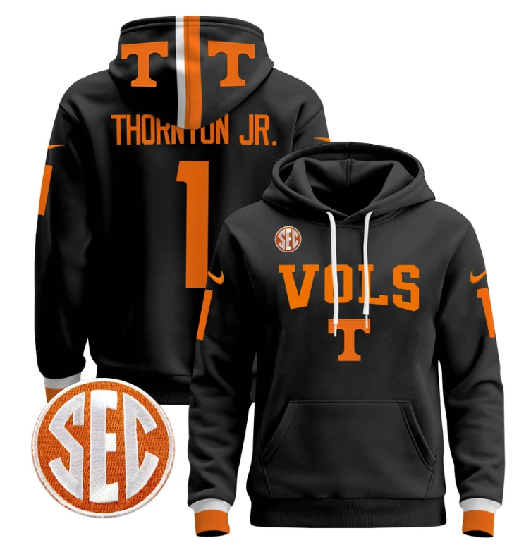 Thornton Jr Hoodie #1 Tennessee Vols 2024 Pullover V3 Stitched Black by Hoodie Pullover